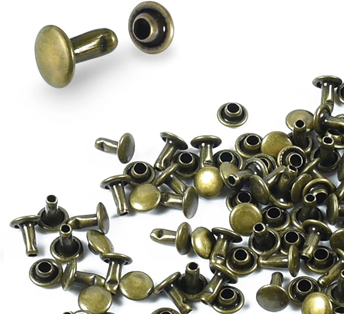 Double Cap Bronze Rivets for Leather Patches (1/4") - 200 pcs